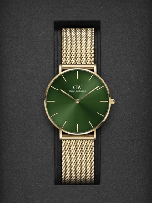Shop Authentic Daniel Wellington Petite Emerald Green Dial Gold Mesh Strap Watch For Women - DW00100481 - Luxxuri