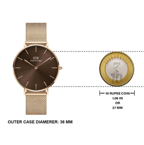 Shop Authentic Daniel Wellington Petite Amber Brown Dial Rose Gold Mesh Strap Watch for Women - DW00100478 - Luxxuri