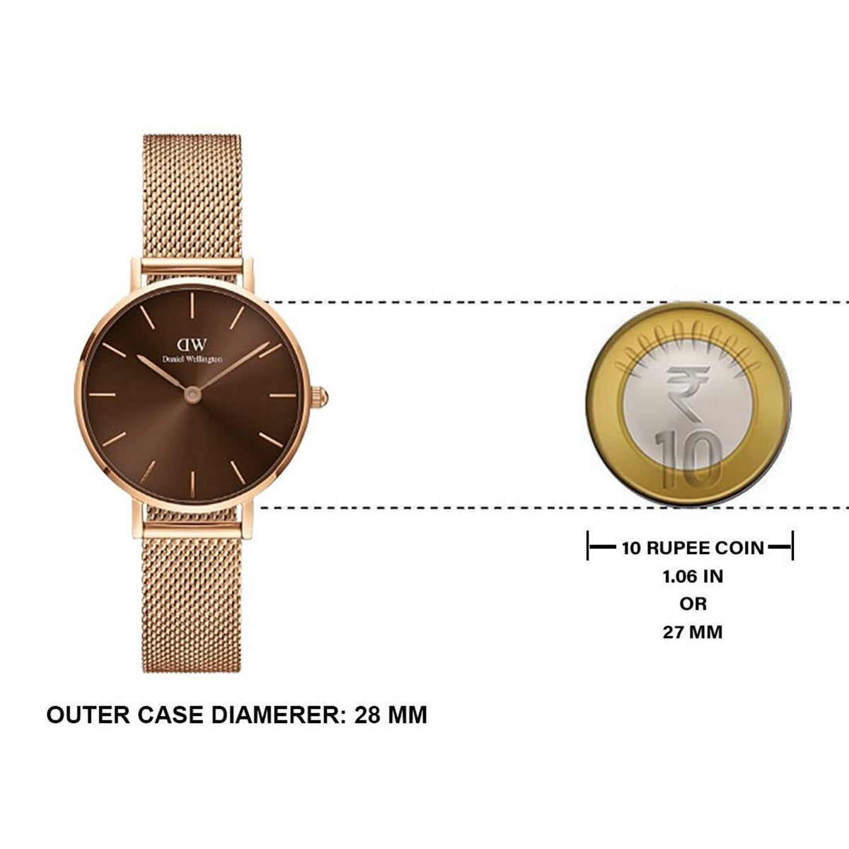Shop Authentic Daniel Wellington Petite Amber Brown Dial Gold Mesh Strap Watch For Women - DW00100476 - Luxxuri
