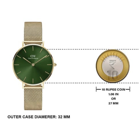 Shop Authentic Daniel Wellington Petite Emerald Green Dial Gold Mesh Strap Watch For Women - DW00100480 - Luxxuri