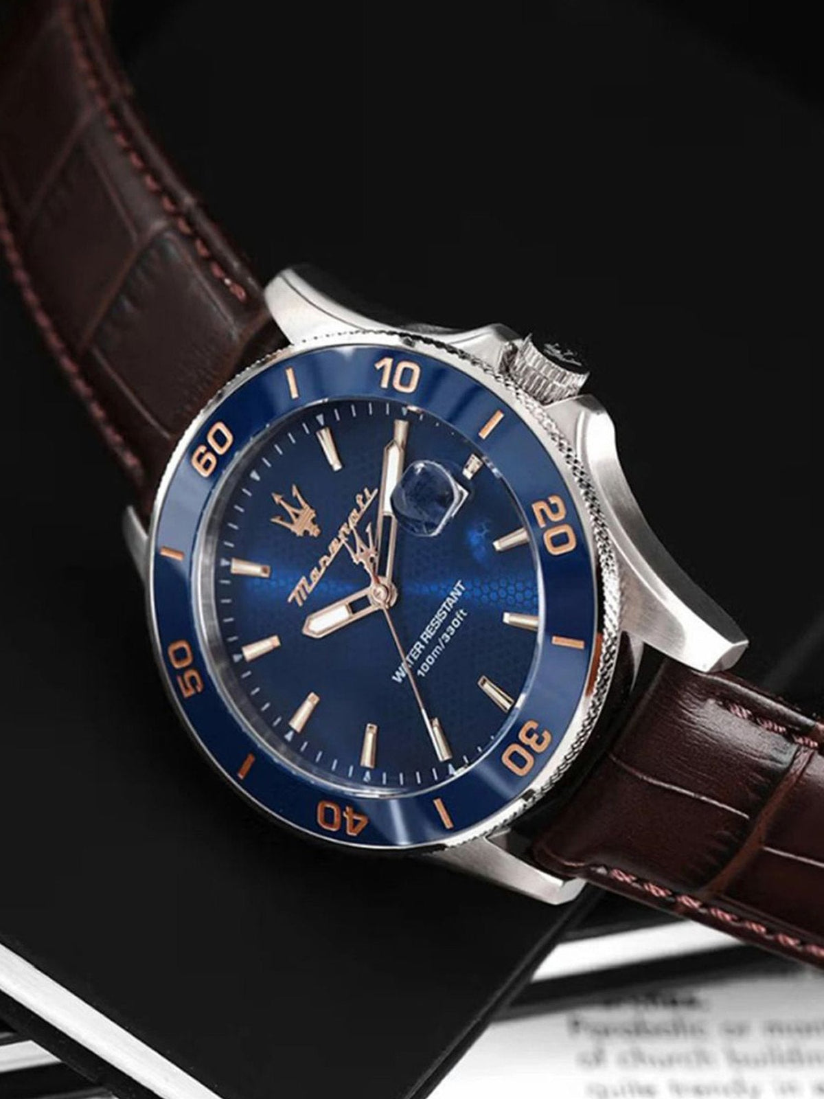 Shop Authentic Maserati Competizione Analog Blue Dial Brown Leather Strap Watch for Men - R8851100004 - Luxxuri