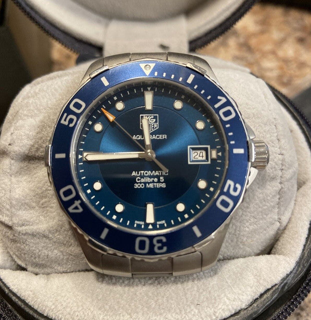 Shop Authentic Tag Heuer Aquaracer Caliber 5 Automatic Blue Dial Silver Steel Strap Watch for Men - WAN2111.BA0822 - Luxxuri