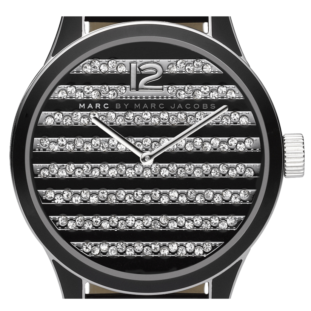 Shop Authentic Marc Jacobs Lidia Stripe Glitz Black Dial Black Leather Strap Watch for Women - MBM1166 - Luxxuri