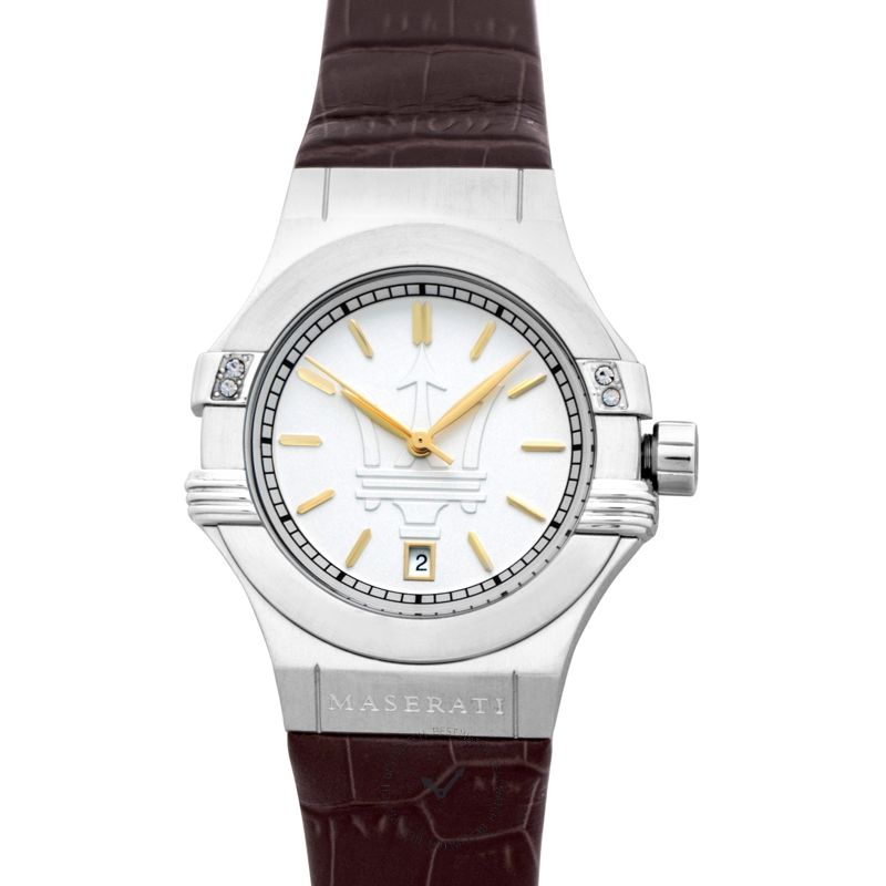 Shop Authentic Maserati Potenza Silver Dial Brown Leather Strap Watch For Women - R8851108506 - Luxxuri