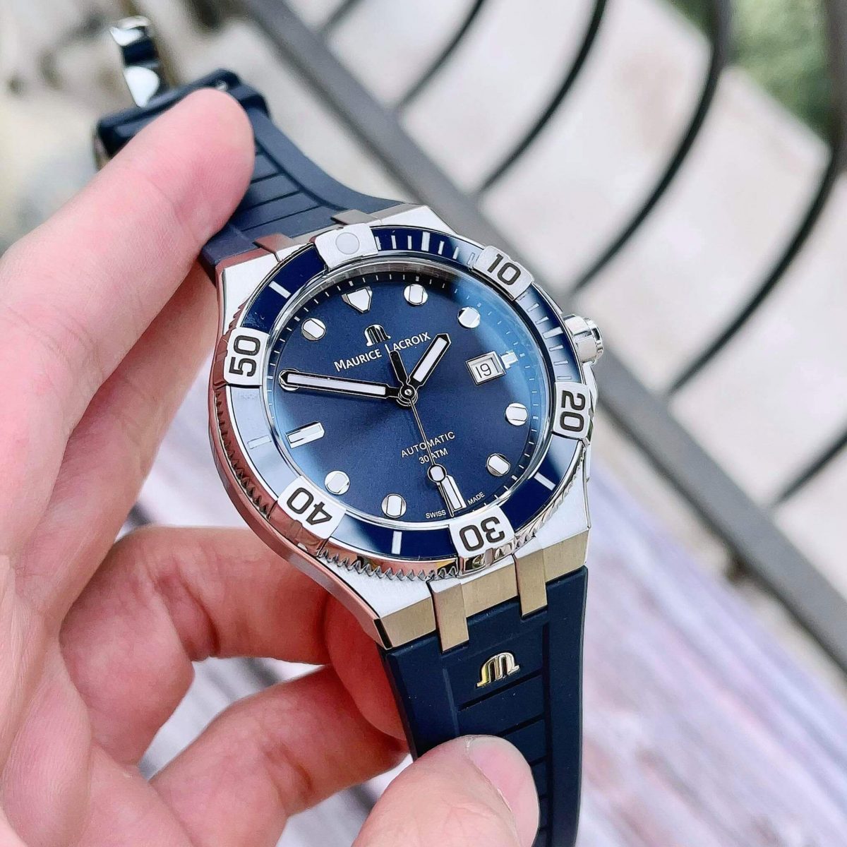 Shop Authentic Maurice Lacroix Aikon Venturer Blue Dial Blue Rubber Strap Watch for Men - AI6058-SS001-430-1 - Luxxuri