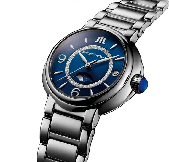 Shop Authentic Maurice Lacroix Fiaba Moonphase Blue Dial Silver Steel Strap Watch for Women - FA1084-SS002-420-1 - Luxxuri
