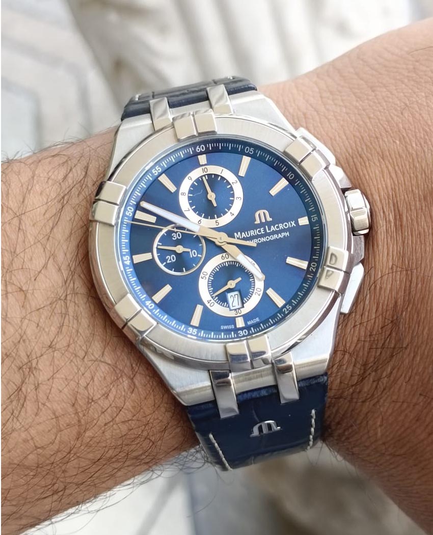 Shop Authentic Maurice Lacroix Aikon Chronograph Blue Dial Blue Leather Strap Watch for Men - AI1018-SS001-430-1 - Luxxuri