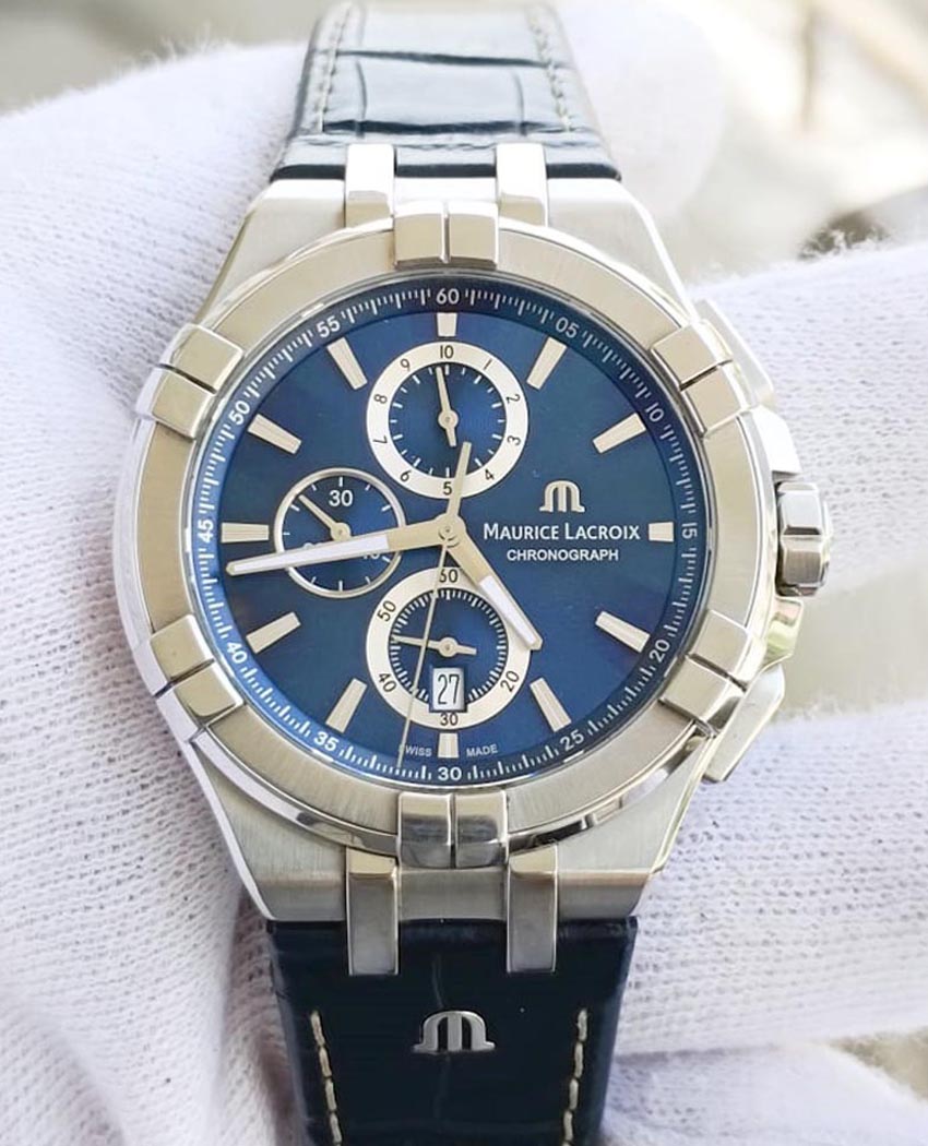Shop Authentic Maurice Lacroix Aikon Chronograph Blue Dial Blue Leather Strap Watch for Men - AI1018-SS001-430-1 - Luxxuri