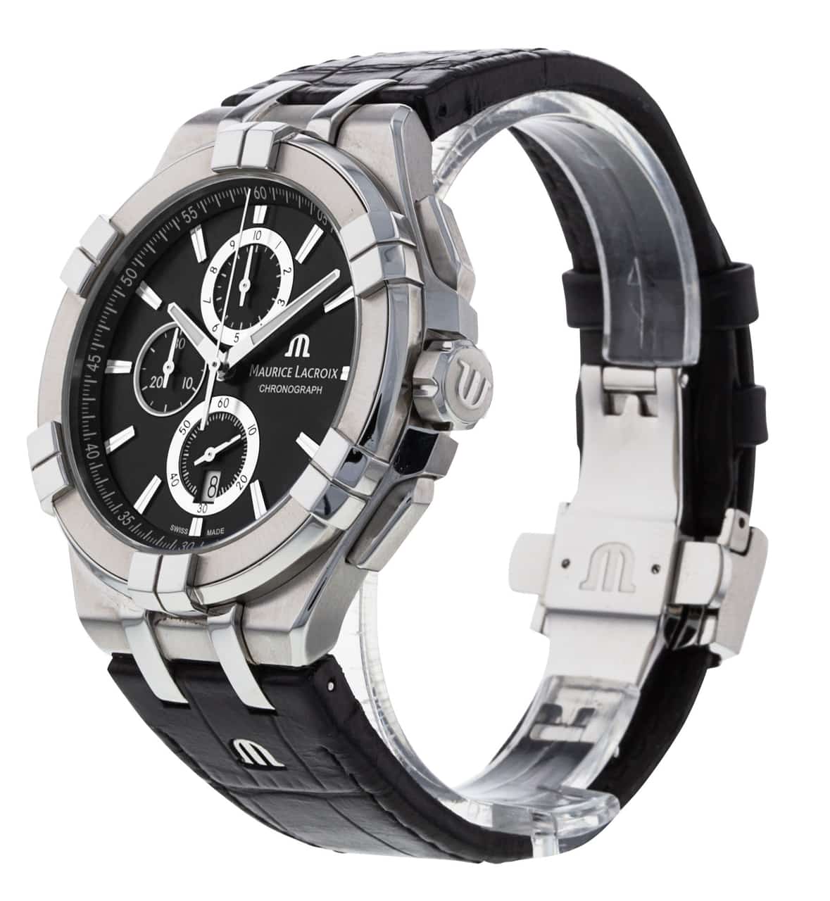 Shop Authentic Maurice Lacroix Aikon Chronograph Black Dial Black Leather Strap Watch for Men - AI1018-SS001-330-1 - Luxxuri