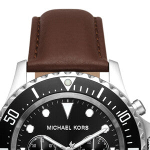 Shop Authentic Michael Kors Everest Chronograph Black Dial Brown Leather Strap Watch For Men - MK9054 - Luxxuri