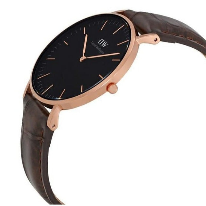 Shop Authentic Daniel Wellington Classic York Black Dial Brown Leather Strap Watch For Women - DW00100140 - Luxxuri