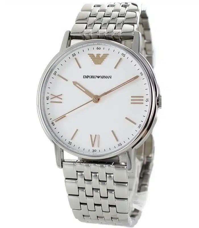 Shop Authentic Emporio Armani Kappa Quartz White Dial Silver Steel Strap Watch For Men - AR80014 - Luxxuri
