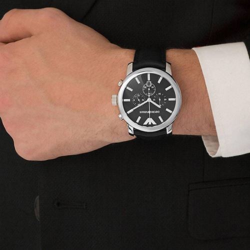 Shop Authentic Emporio Armani Classic Chronograph Black Dial Black Leather Strap Watch For Men - AR0431 - Luxxuri