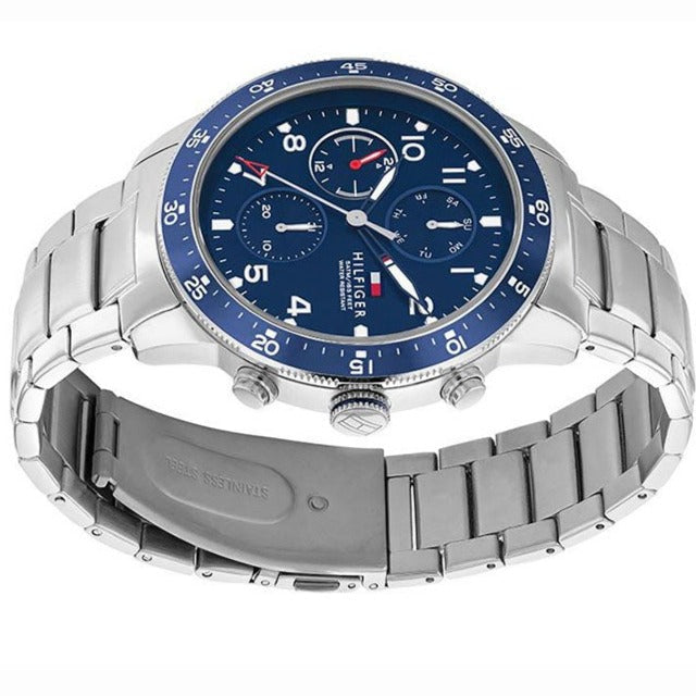 Shop Authentic Tommy Hilfiger Jimmy Chronograph Quartz Blue Dial Silver Steel Strap Watch For Men - 1791949 - Luxxuri
