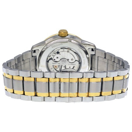 Shop Authentic Bulova BVA Skeleton Silver Dial Two Tone Steel Strap Watch for Men - 98A123 - Luxxuri