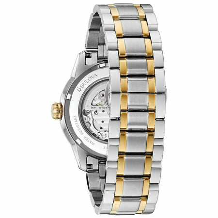 Shop Authentic Bulova BVA Skeleton Silver Dial Two Tone Steel Strap Watch for Men - 98A230 - Luxxuri