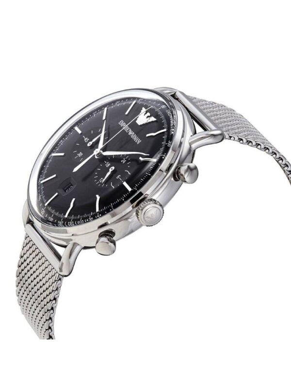 Shop Authentic Emporio Armani Chronograph Black Dial Silver Mesh Bracelet Watch For Men - AR11104 - Luxxuri