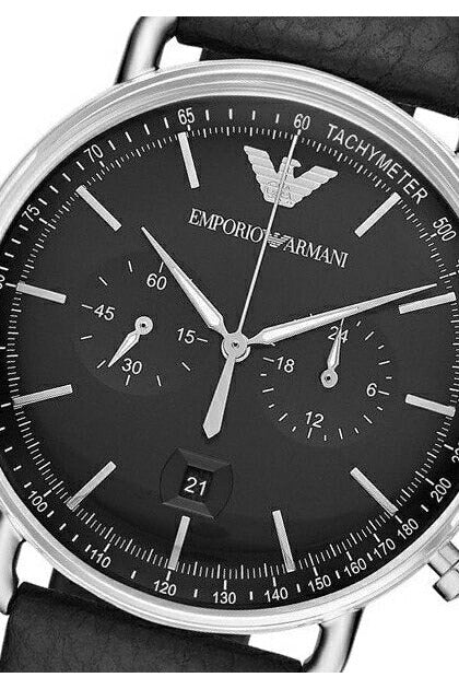 Shop Authentic Emporio Armani Aviator Chronograph Black Dial Black Leather Strap Watch For Men - AR11143 - Luxxuri