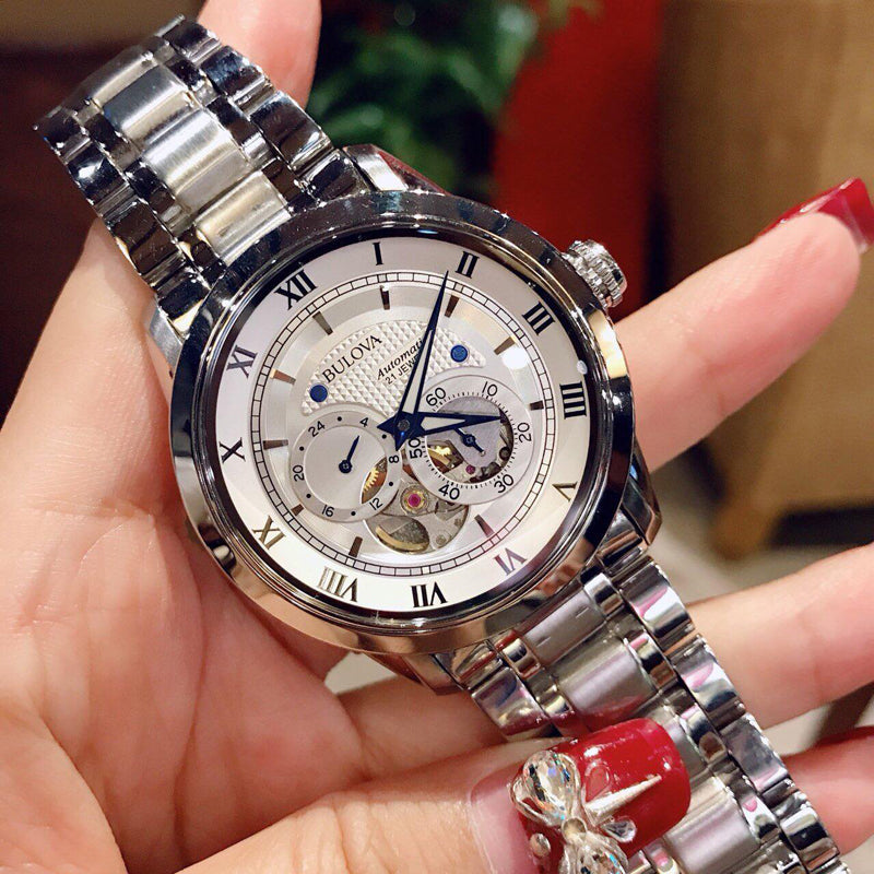 Shop Authentic Bulova BVA Series Dual Aperture Silver Dial Silver Steel Strap Watch for Men - 96A118 - Luxxuri