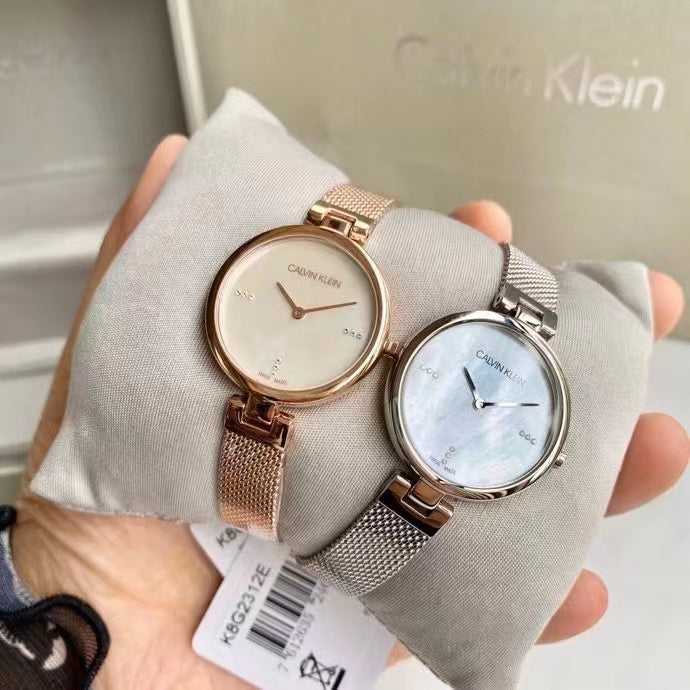 Shop Authentic Calvin Klein Authentic Mother of Pearl Dial Silver Mesh Bracelet Watch for Women - K8G2312E - Luxxuri