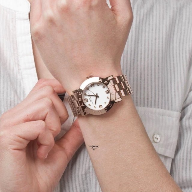 Shop Authentic Marc Jacobs Amy White Dial Rose Gold Steel Strap Watch for Women - MBM3077 - Luxxuri