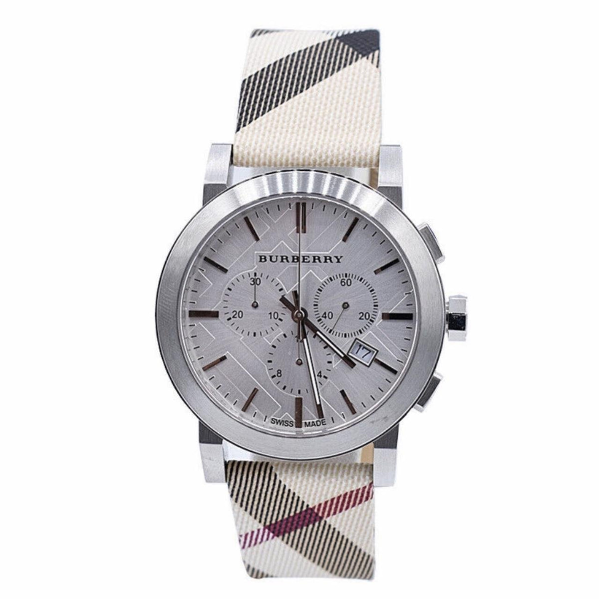 Shop Authentic Burberry The City Nova White Dial Checked Brown Leather Strap Watch for Men - BU9357 - Luxxuri