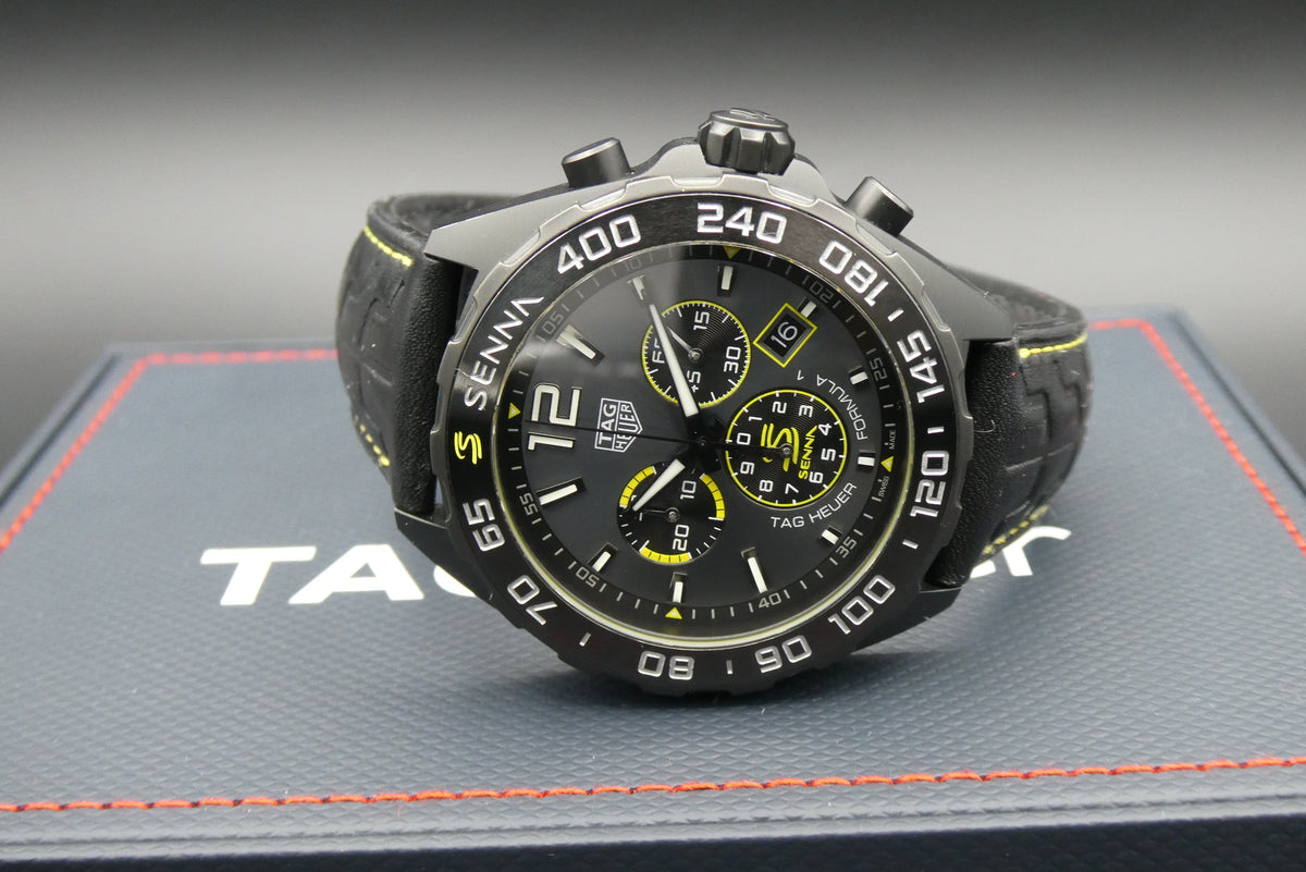 Shop Authentic Tag Heuer Formula 1 Chronograph Senna Black Dial Black Leather Strap Watch for Men - CAZ101AJ.FC6487 - Luxxuri