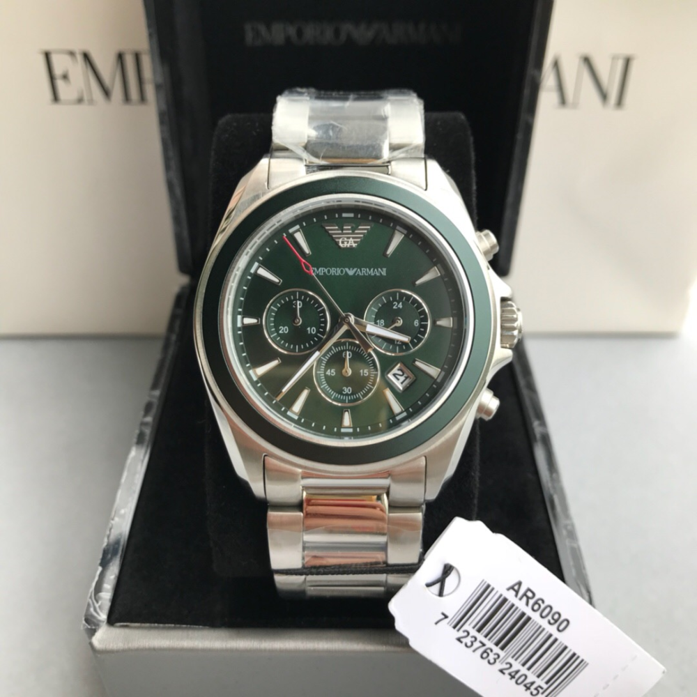 Shop Authentic Emporio Armani Sportivo Chronograph Blue Dial Silver Steel Strap Watch For Men - AR6090 - Luxxuri