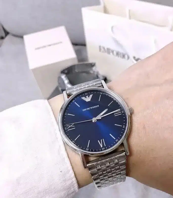 Shop Authentic Emporio Armani Kappa Quartz Blue Dial Silver Steel Strap Watch For Men - AR80010 - Luxxuri