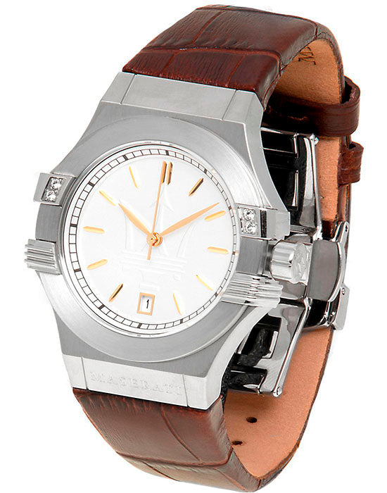 Shop Authentic Maserati Potenza Silver Dial Brown Leather Strap Watch For Women - R8851108506 - Luxxuri