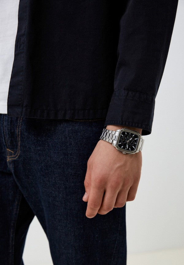 Shop Authentic Fossil Inscription Multifunction Black Dial Silver Steel Strap Watch for Men - BQ2655 - Luxxuri