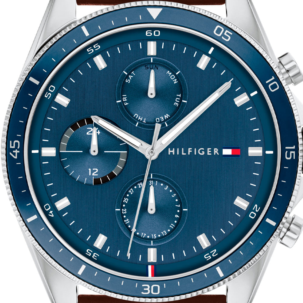 Shop Authentic Tommy Hilfiger Parker Chronograph Blue Dial Brown Leather Strap Watch For Men - 1791837 - Luxxuri