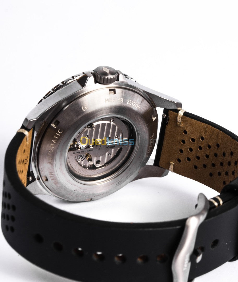 Shop Authentic Fossil Crewmaster Sports Automatic Black Dial Black Leather Strap Watch for Men - ME3148 - Luxxuri