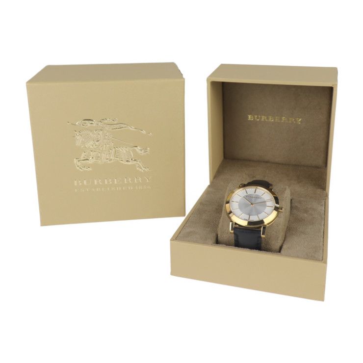 Shop Authentic Burberry The City Gold Dial Black Leather Strap Watch for Men - BU2353 - Luxxuri