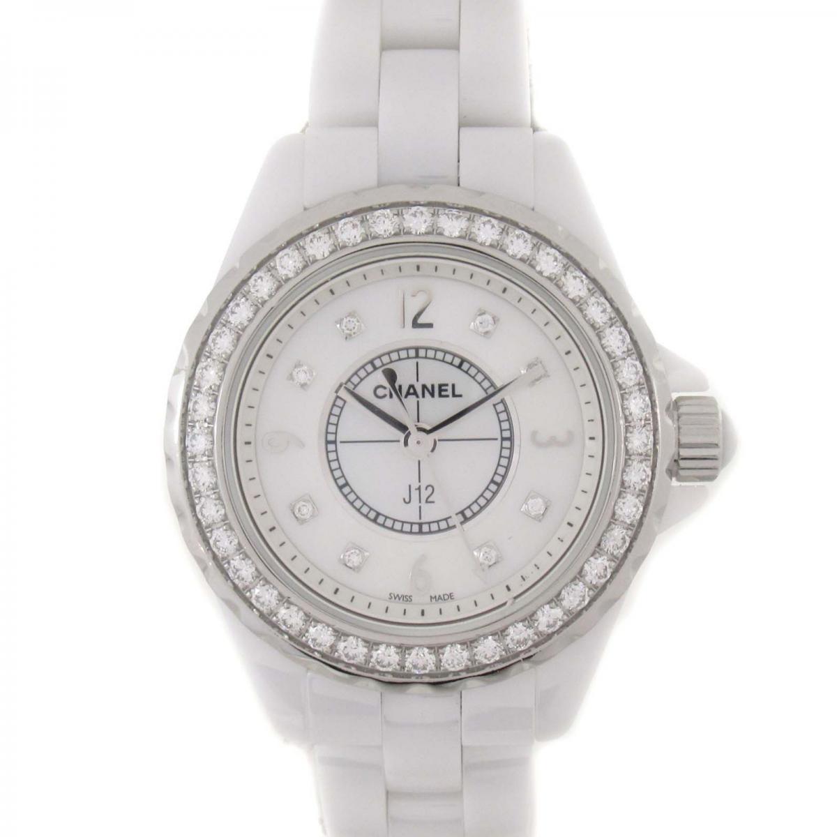 Shop Authentic Chanel J12 Diamonds Quartz White Dial White Steel Strap Watch for Women - J12 H2572 - Luxxuri