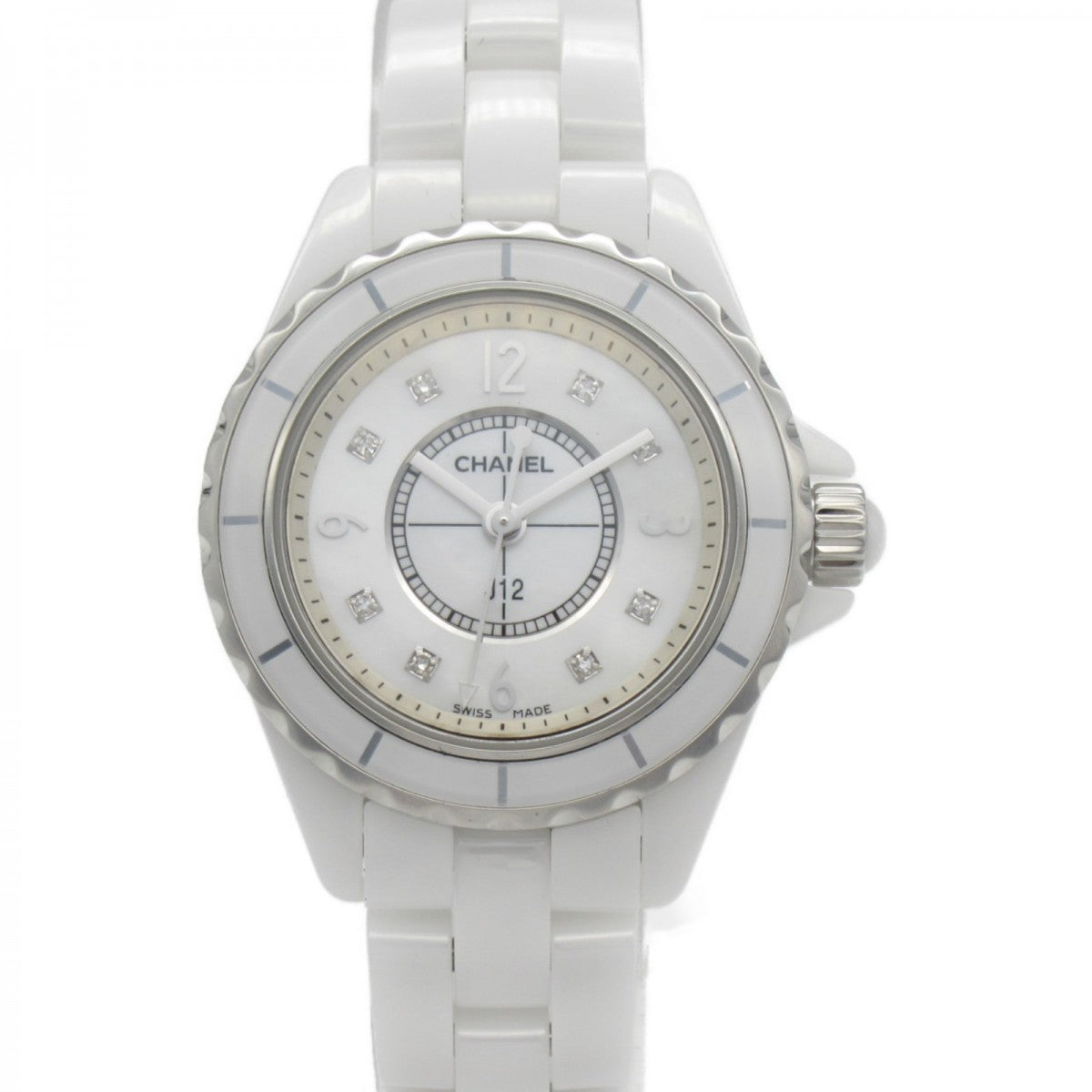 Shop Authentic Chanel J12 Diamonds Quartz Mother of Pearl White Dial White Steel Strap Watch for Women - J12 H2570 - Luxxuri