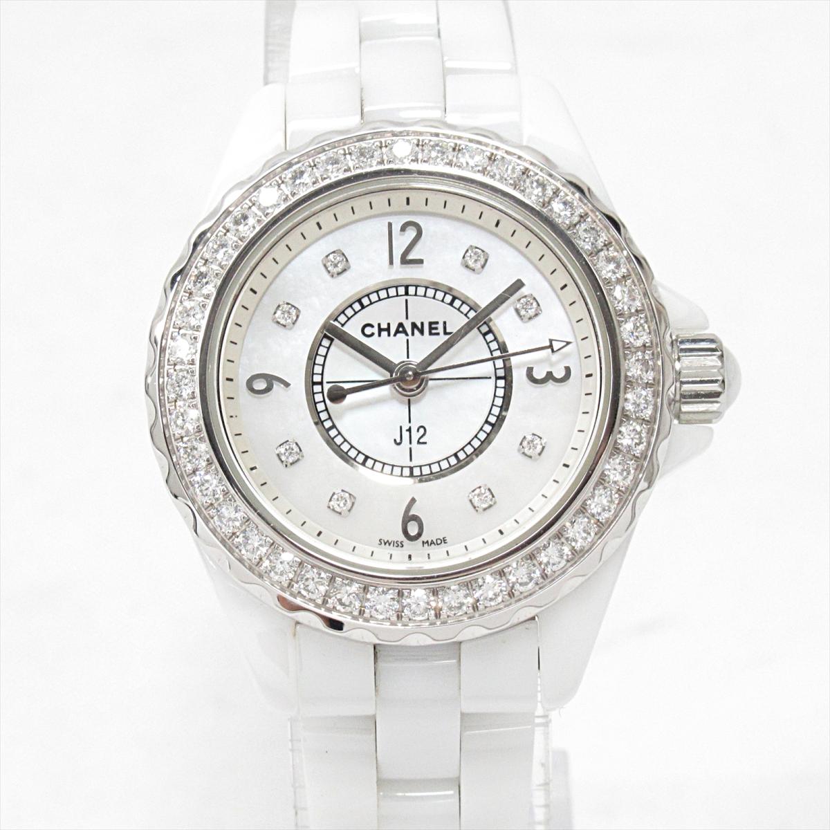 Shop Authentic Chanel J12 Diamonds Quartz White Dial White Steel Strap Watch for Women - J12 H2572 - Luxxuri