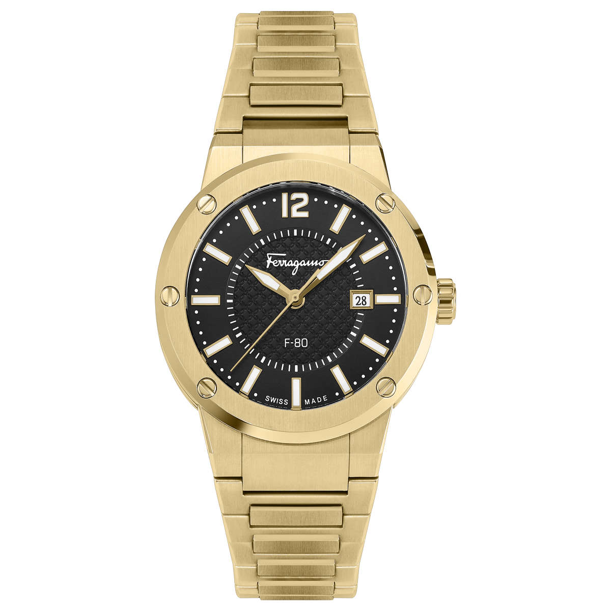 Shop Authentic Salvatore Ferragamo F-80 Classic Black Dial Gold Steel Strap Watch for Men - SFHY00821 - Luxxuri
