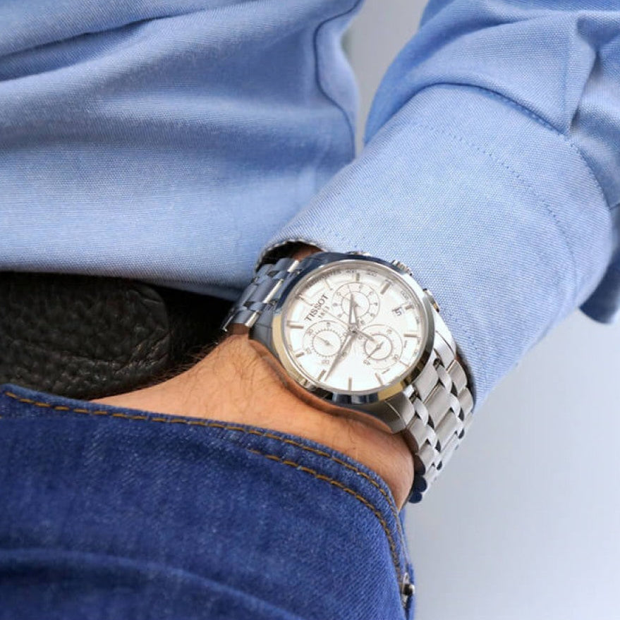 Shop Authentic Tissot T Classic Couturier Chronograph White Dial Silver Steel Strap Watch For Men - T101.617.11.031.00 - Luxxuri