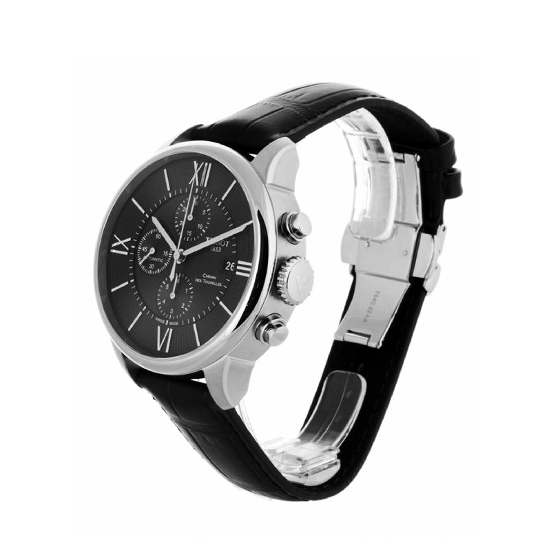 Shop Authentic Tissot T Classic Chemin Des Tourelles Chronograph Black Dial Black Leather Strap Watch For Men - T099.427.16.058.00 - Luxxuri