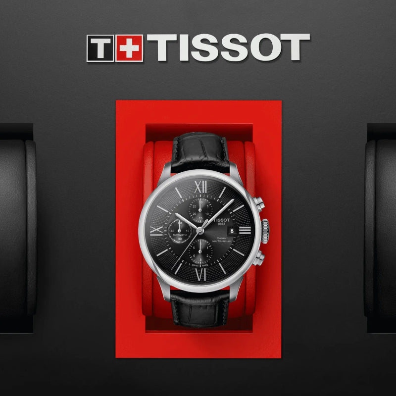Shop Authentic Tissot T Classic Chemin Des Tourelles Chronograph Black Dial Black Leather Strap Watch For Men - T099.427.16.058.00 - Luxxuri