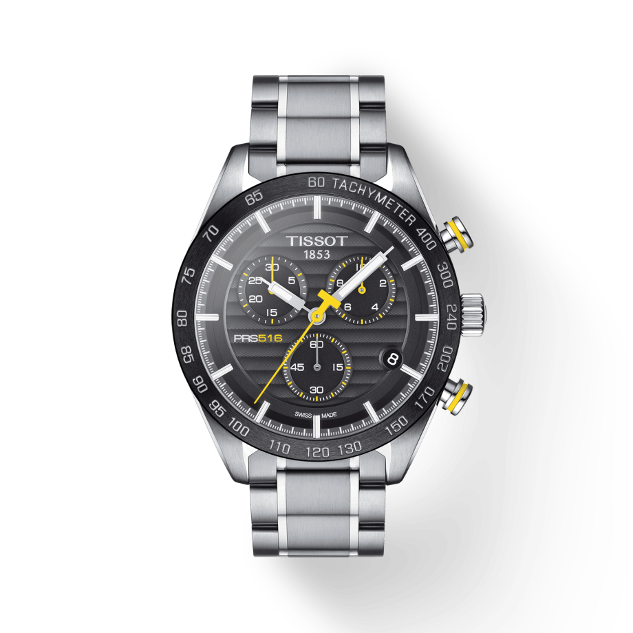 Tissot PRS 516 Chronograph Black Dial Silver Steel Strap Watch For Men - T100.417.11.051.00