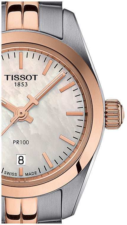 Shop Authentic Tissot T Classic PR100 Mother of Pearl Dial Two Tone Steel Strap Watch for Women - T101.010.22.111.01 - Luxxuri