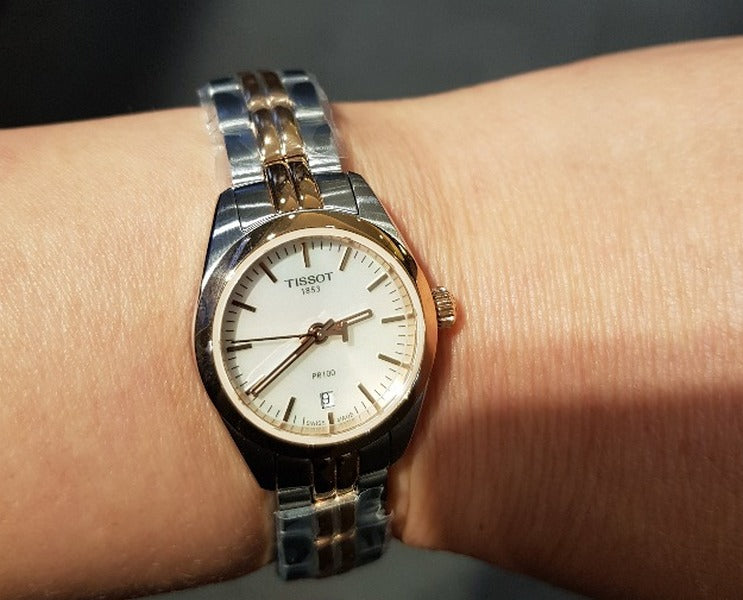 Shop Authentic Tissot T Classic PR100 Mother of Pearl Dial Two Tone Steel Strap Watch for Women - T101.010.22.111.01 - Luxxuri