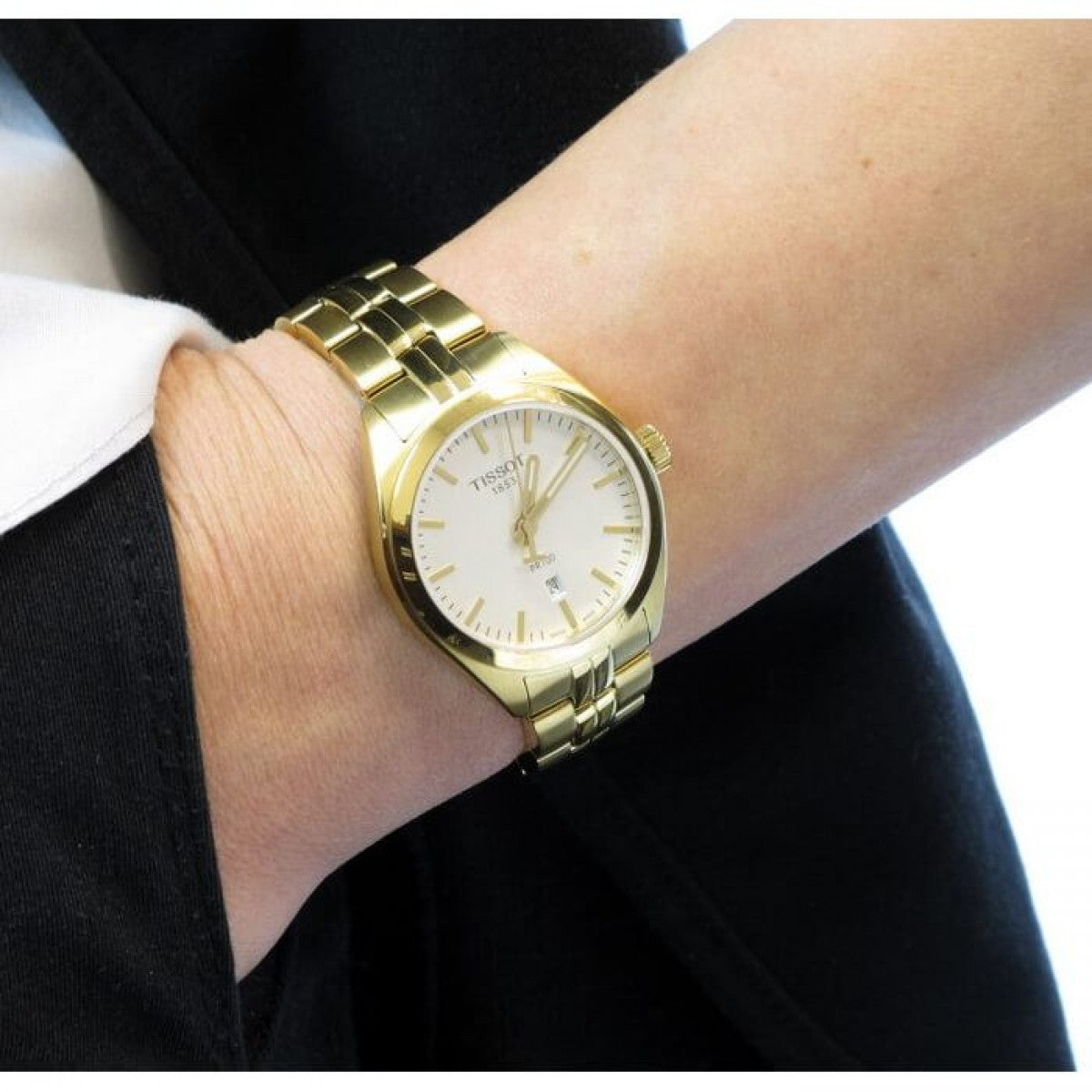 Shop Authentic Tissot T Classic PR 100 Lady White Dial Gold Steel Strap Watch for Women - T101.210.33.031.00 - Luxxuri