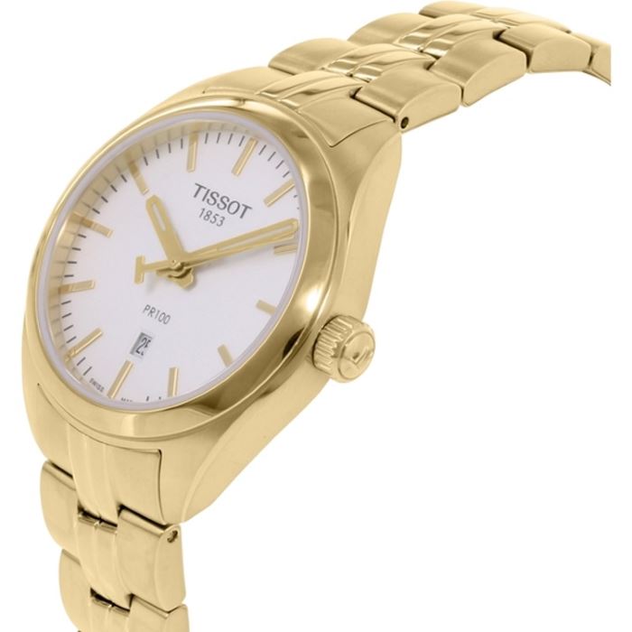 Shop Authentic Tissot T Classic PR 100 Lady White Dial Gold Steel Strap Watch for Women - T101.210.33.031.00 - Luxxuri