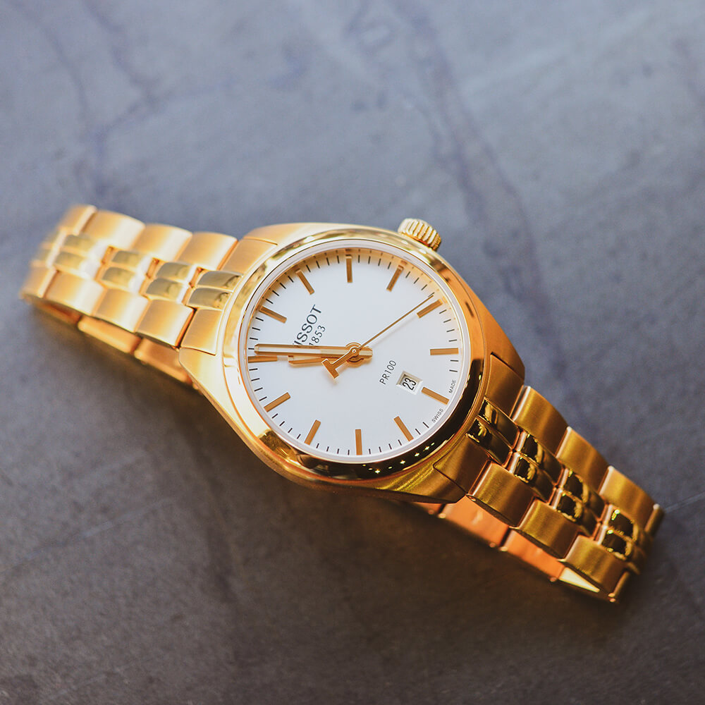 Shop Authentic Tissot T Classic PR 100 Lady White Dial Gold Steel Strap Watch for Women - T101.210.33.031.00 - Luxxuri
