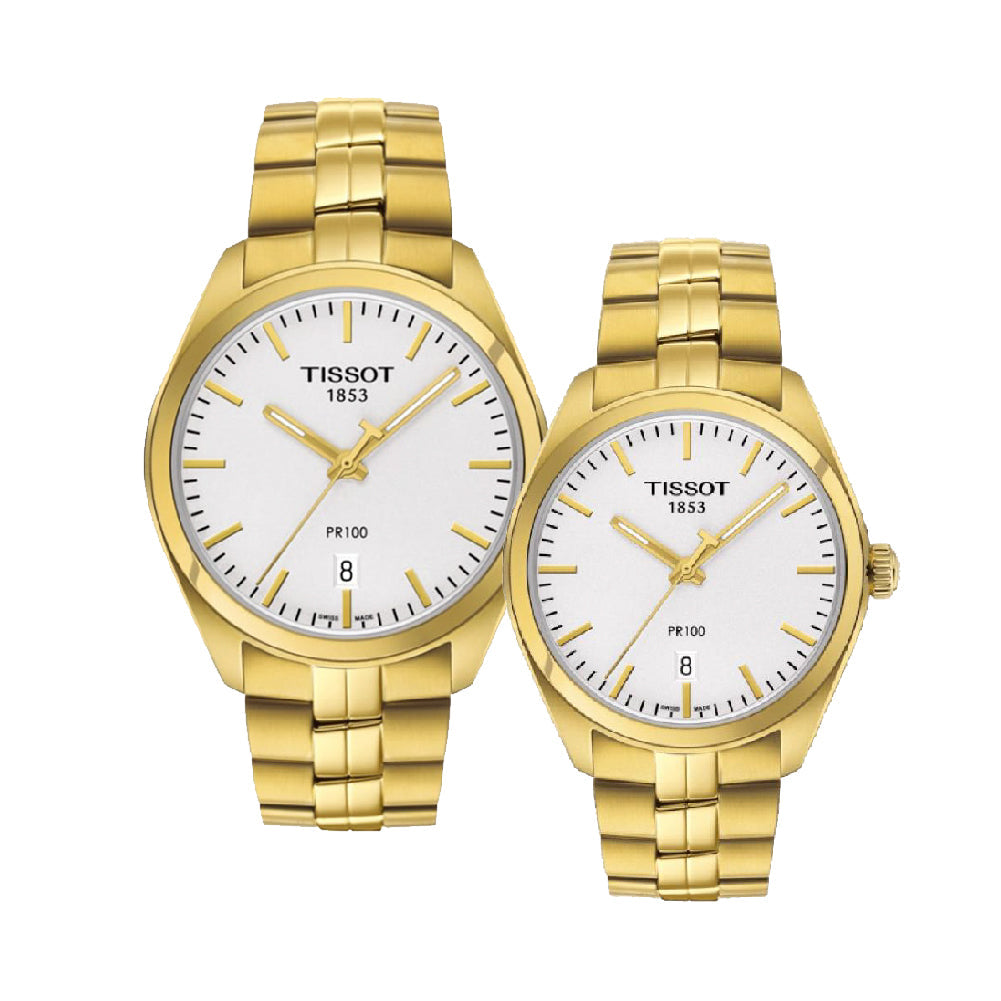 Shop Authentic Tissot T Classic PR 100 Lady White Dial Gold Steel Strap Watch for Women - T101.210.33.031.00 - Luxxuri