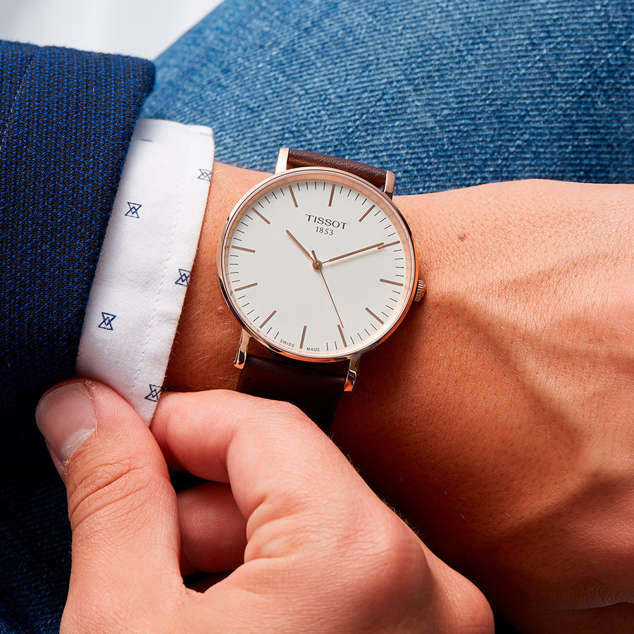 Shop Authentic Tissot T Classic Everytime White Dial Brown Leather Strap Watch for Men - T109.610.36.031.00 - Luxxuri