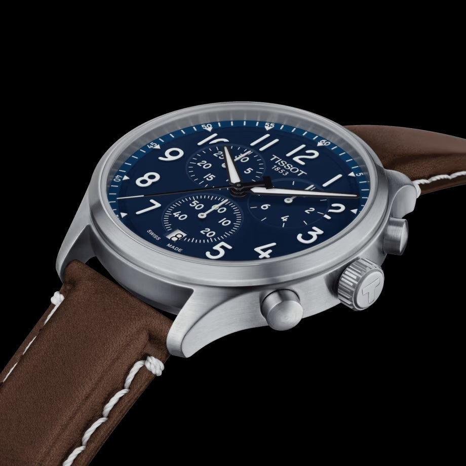 Shop Authentic Tissot Chrono XL Vintage Blue Dial Brown Leather Strap Watch For Men - T116.617.16.042.00 - Luxxuri